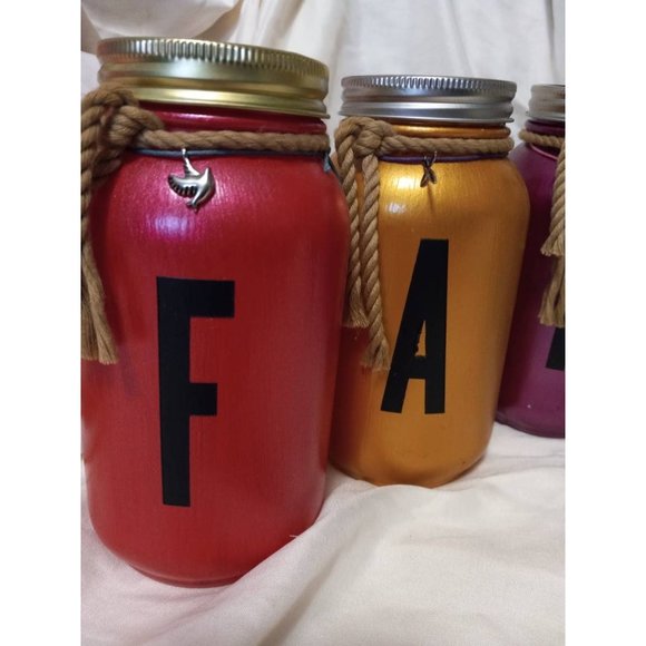 Handmade Set of 6 "FAMILY" Painted Mason Jars Votive/Candle Holders - Picture 2 of 8